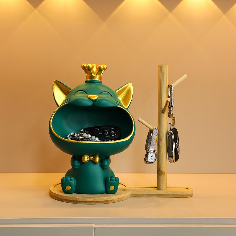 Krone Großer Mund Katze Ornament Freudvolle Reichtum Anziehung Katze Schlüsselaufbewahrung Ornament Haus Schreibtisch Dekoration Einweihungsgeschenk