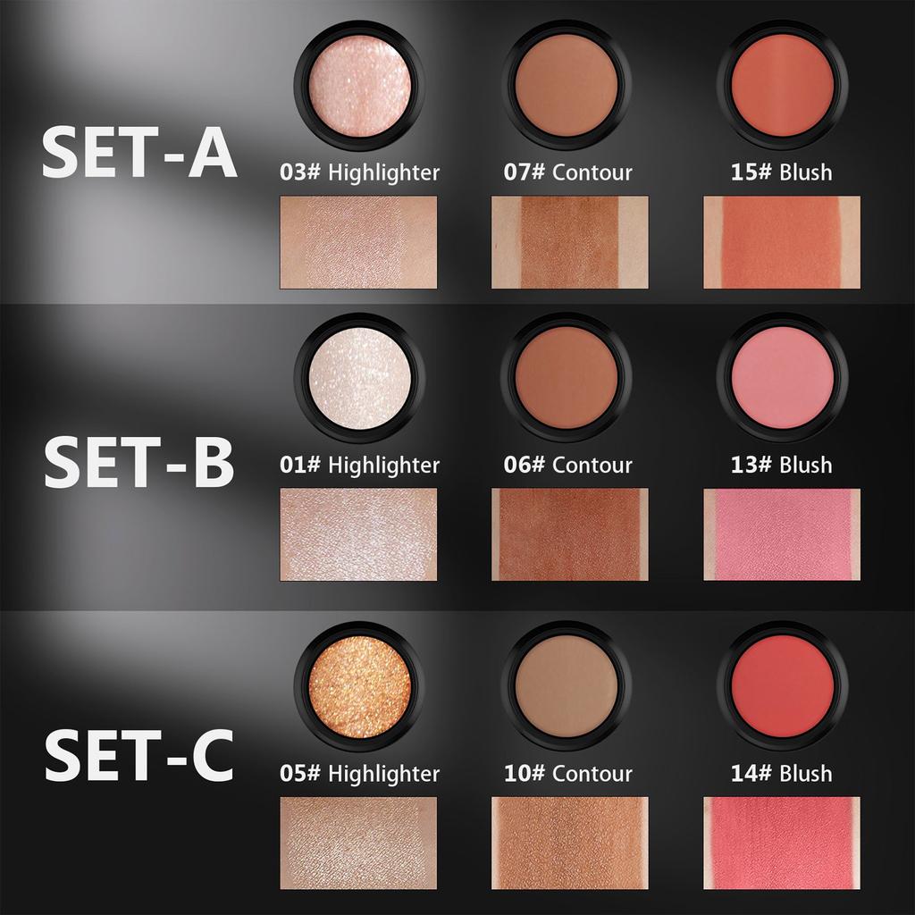 Powder Blusher Highlight Shadow Pen, Three Piece Set, Different Color Combinations. Suitable For Various Makeup Looks,6g*3