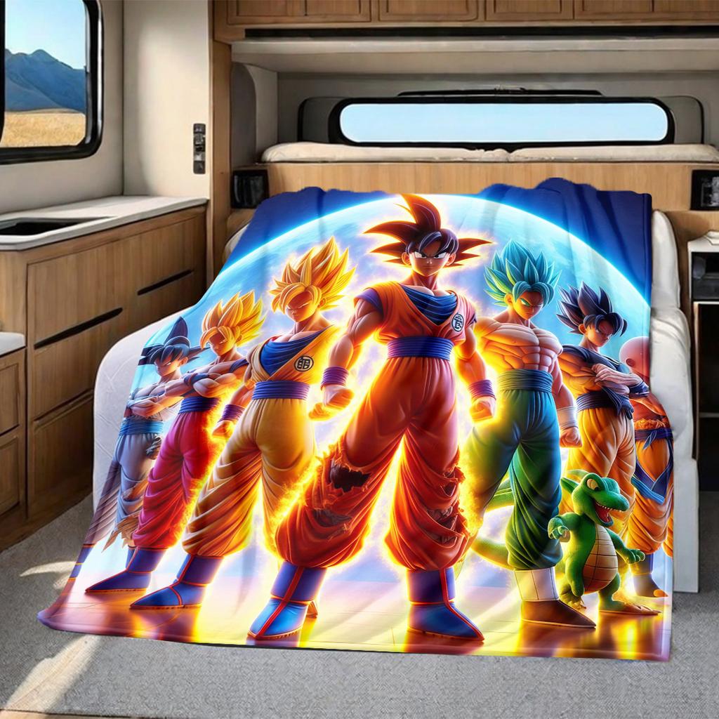 1PC Son Goku Print Flannel Blanket, High Quality All Seasons, Home Decor, Warmth and Comfort, Perfect for Christmas Gifts