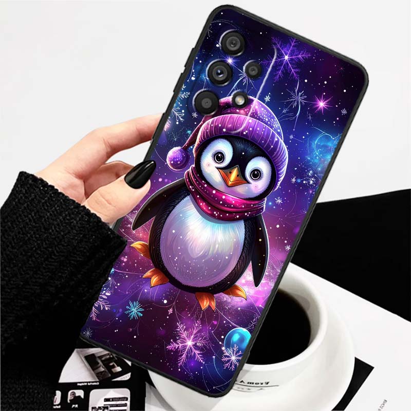 Christmas Cartoon Cat Art Phone Case For Samsung A73 A72 A71 A55 A54 A53 A52 A51 A13 A22 A16 A15 A12 A14 A26 A07 5G Black