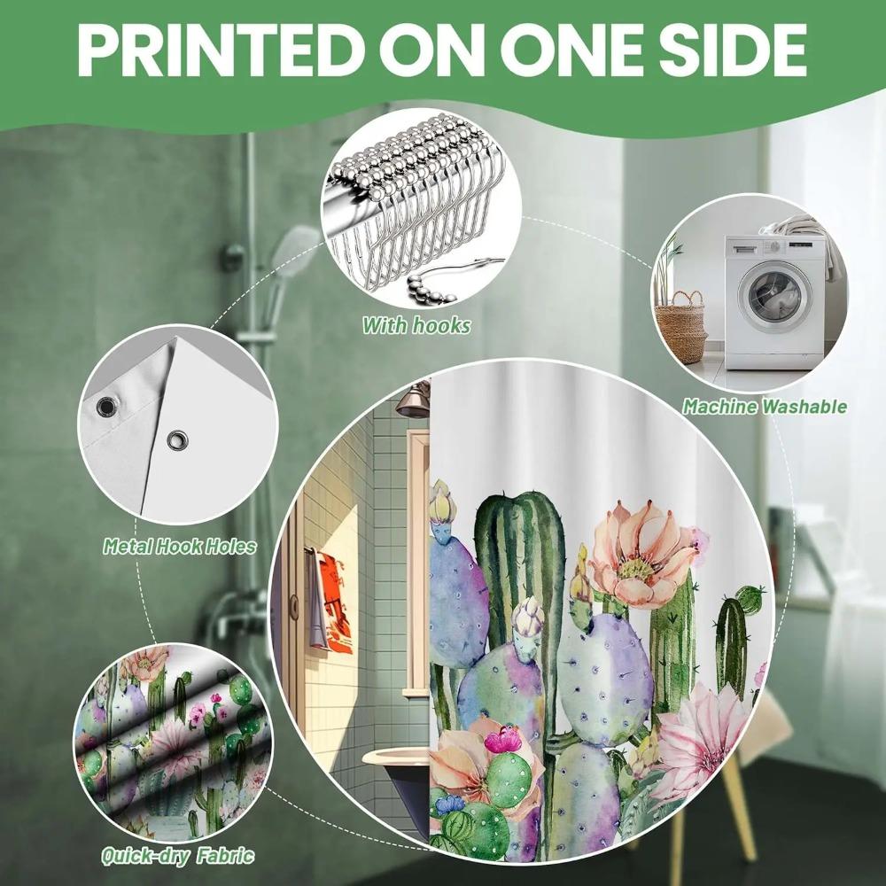 Cactus Printed Shower Curtain Desert Botanical Succulent Western For Bathroom Decor