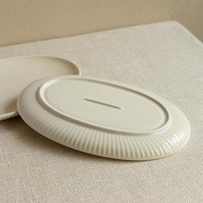 Oval Fish Plate Ceramic Plate Household Dumpling Plate Western Plate Fish Plate Large Steamed Fish Plate Large Plate Tableware