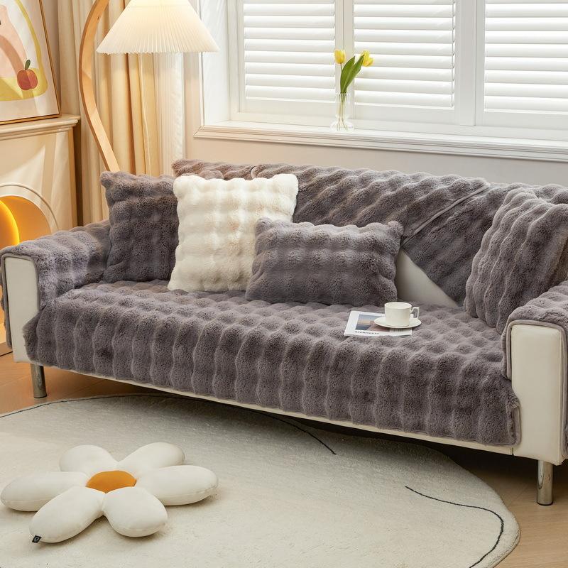 Rabbit Plush Internet Celebrity Sofa Cushion Winter Thickened Plush Seat Cushion Non-Slip Leather Sofa Cover  New Cover Towel
