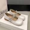 2025 Spring New Fairy Wind Round Head Rhinestone Bow Single Shoes Women's Korean Version Shallow Mouth Mary Jane with Skirt Women's Shoes