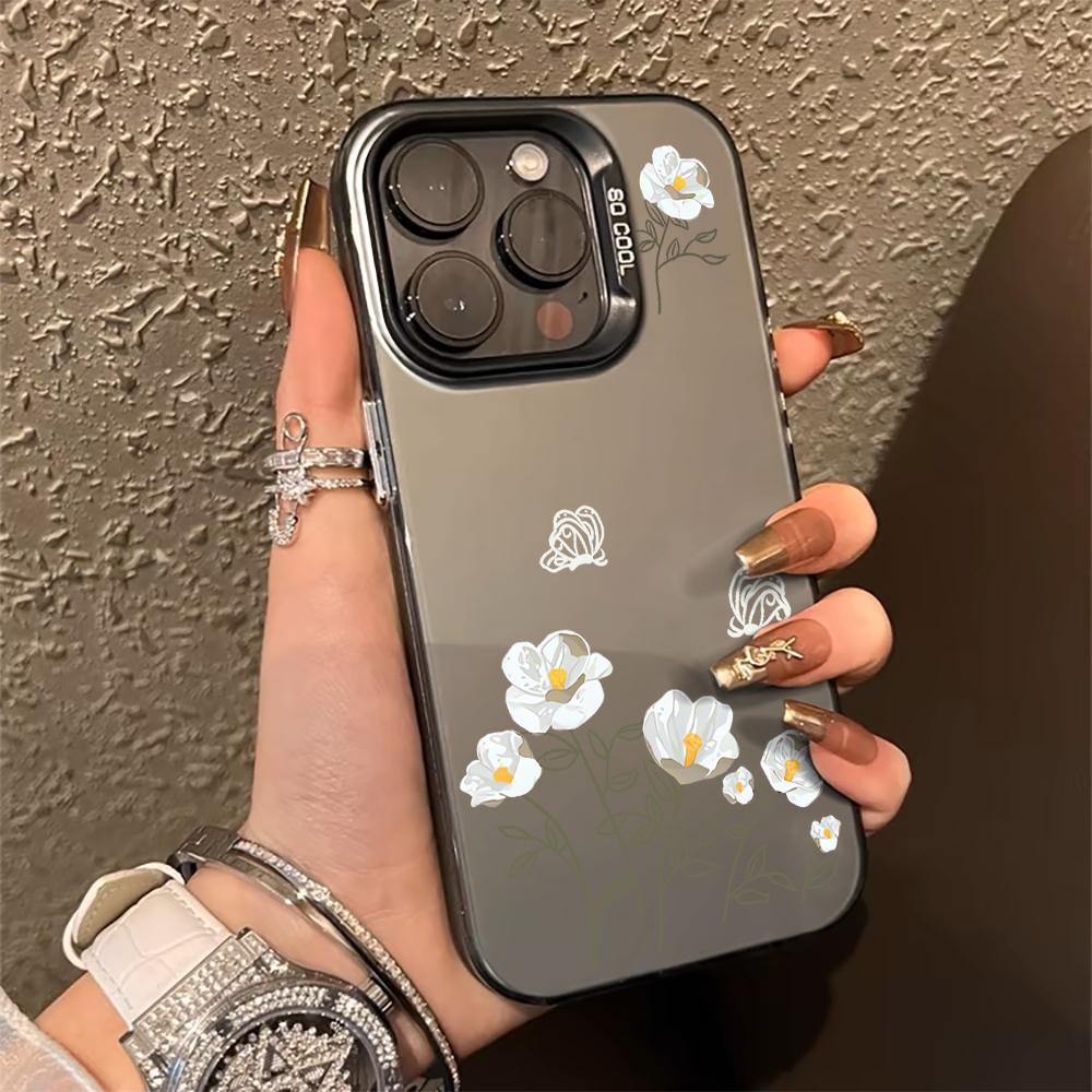 Floral IMD Phone Case For Xiaomi Redmi 15C Note 14 13 12 11 10 Pro 14C 13C 5G Shockproof Slim Protective Silver Camera Cover