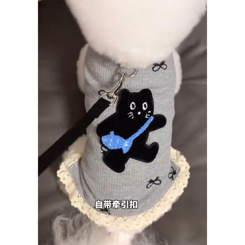 Dog clothes summer new anti-hair loss waffle splicing lace edge vest teddy bear small dog clothing
