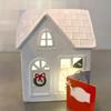 Christmas Village House Figurine LED Lighted White Small House Tabletop Decoration Winter Rustic Farmhouse Holiday Decor for Mantel Tabletop Room