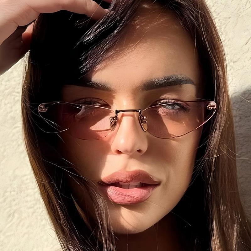 Women's Sunglasses, Triangular Cat Eye Sunglasses, Rimless Sunglasses.