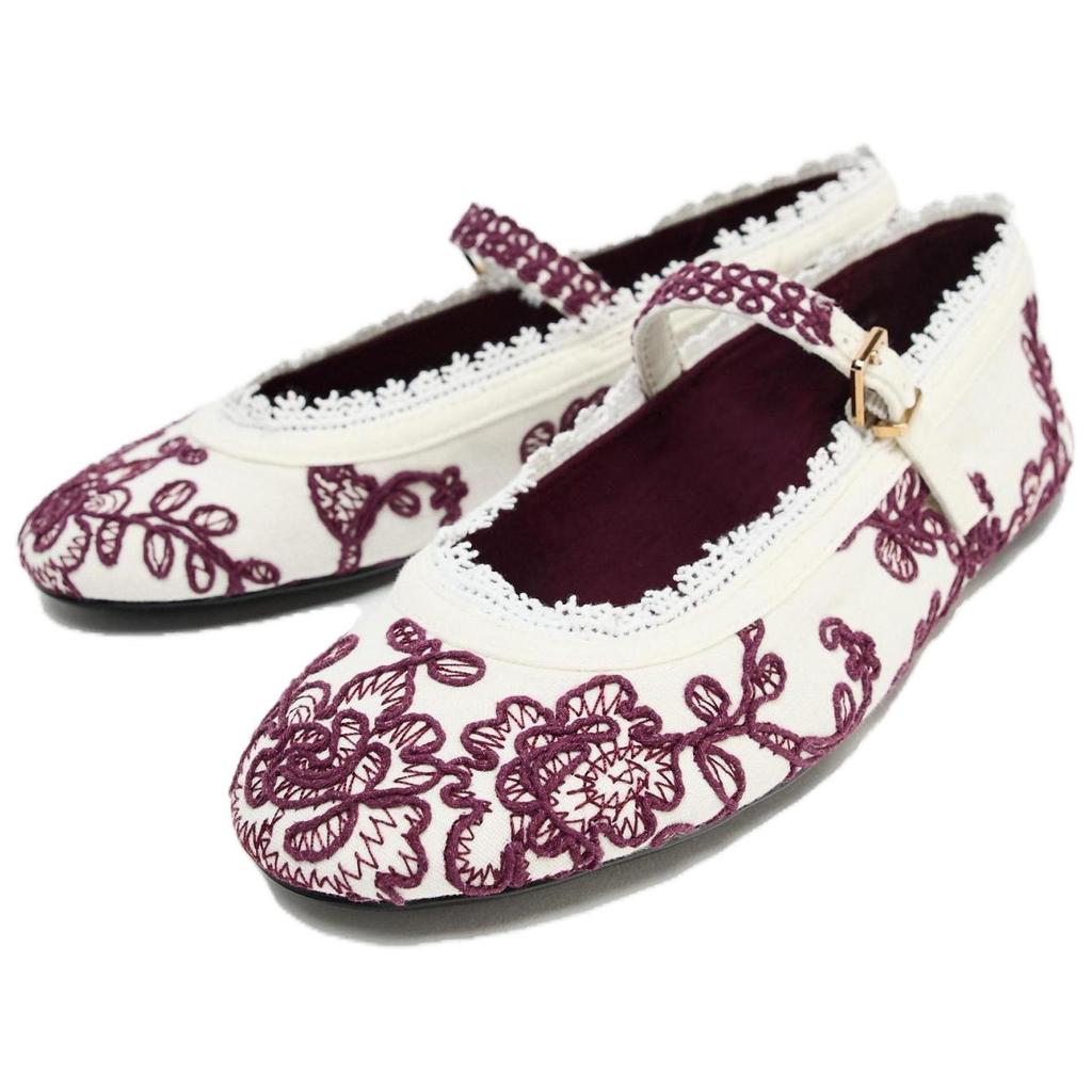 Zara Cotton Vintage Round Toe Flat Embroidered Lace Trim Round Toe Ballet Casual Shoes Women Flats White 13528510850