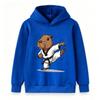 Kids Boys Girls Casual Pullover Hoodie, Funny Capybara Taekwondo Black Belt Karate Kick Cartoon Print Soft Hooded Sweatshirt for Children Daily Wear