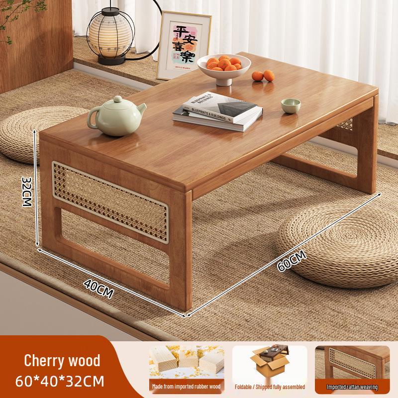 Faltbarer Teetisch aus massivem Holz im chinesischen Stil für Erker & Balkone – Kompakter niedriger Ess- & Tatami-Tisch