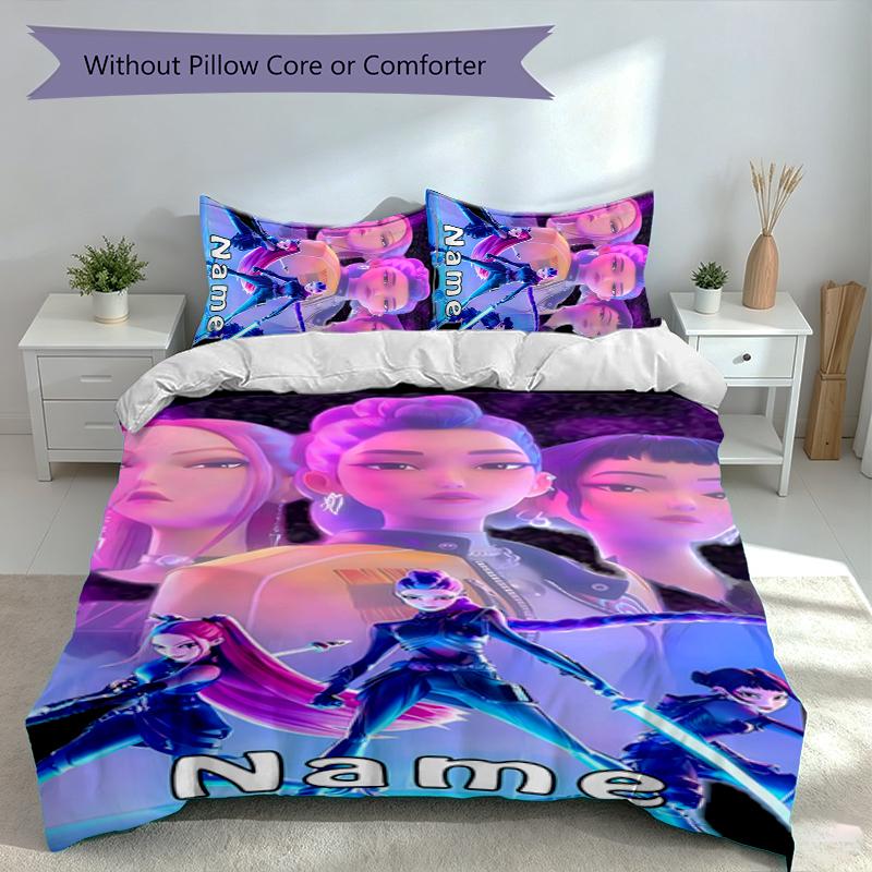 Set Caccia Demoni Kpop con Nome Personalizzato 3 Pezzi, Include 1 Copripiumino e 2 Federe, Arredo Camera da Letto per Tutte le Stagioni