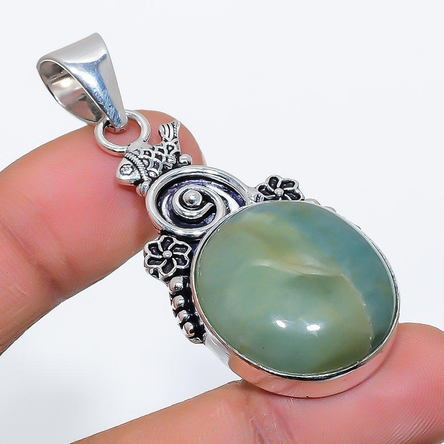 Aquamarine Gemstone Handmade 925 Sterling Silver Jewelry Pendant 2.17" SU-9901