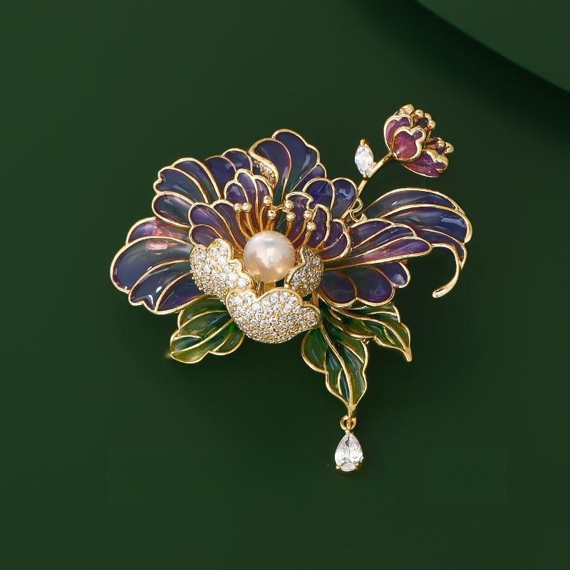 Ancient style auspicious clouds peony flower brooch elegant temperament high-end fashion corsage cheongsam Hanfu suit pin accessories