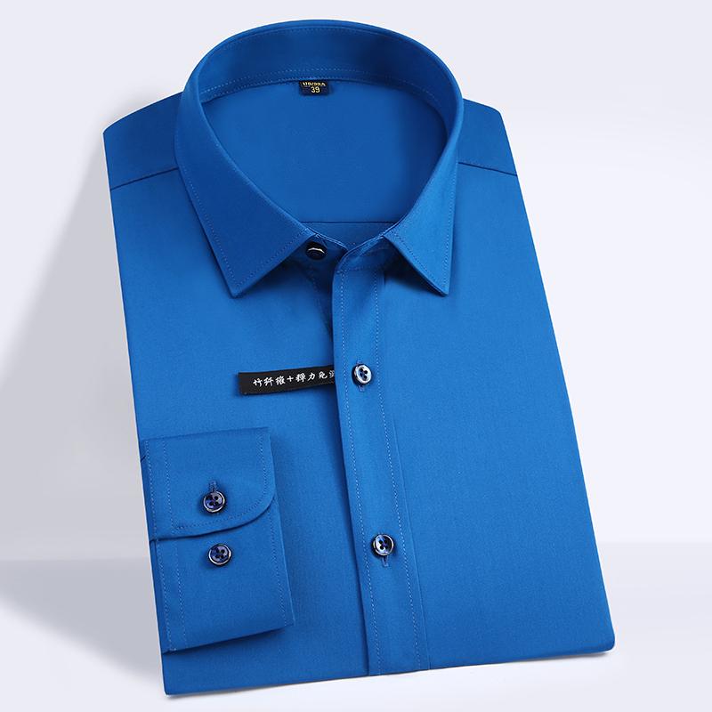 Stretch Bamboo Fiber Soft Comfortable Long Sleeve Solid Formal Men Classic Social Shirts