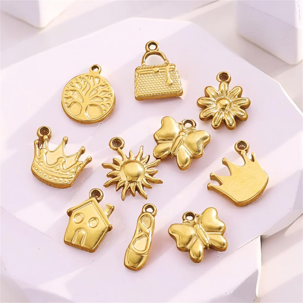 5pcs Sun 304 Stainless Steel Charms Cute Flower Crown Pendant Exquisite Compact Pendant Necklace Jewelry Accessories 14mm X 10mm