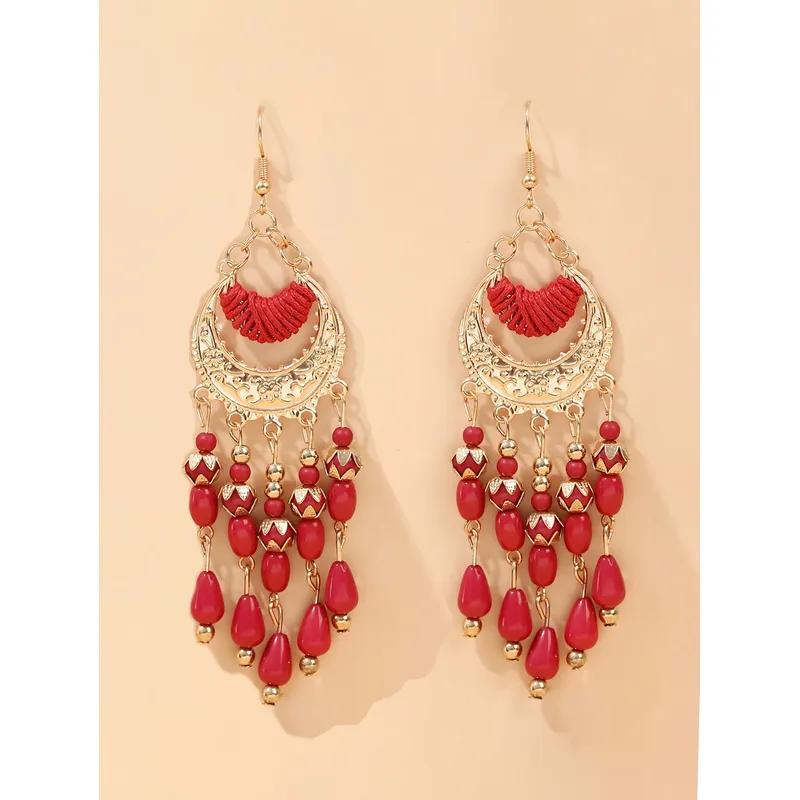 European and American retro earrings with ethnic style, rice beads, tassels, bead earrings, textured earrings, and accessories