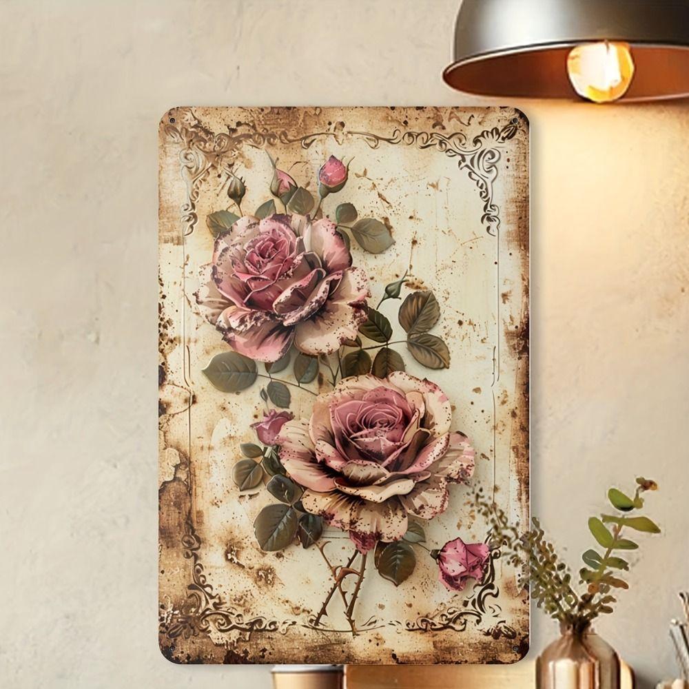 Vintage Metal Flower Wall Art Poster, 20x30cm Decorative Home Garden Sign