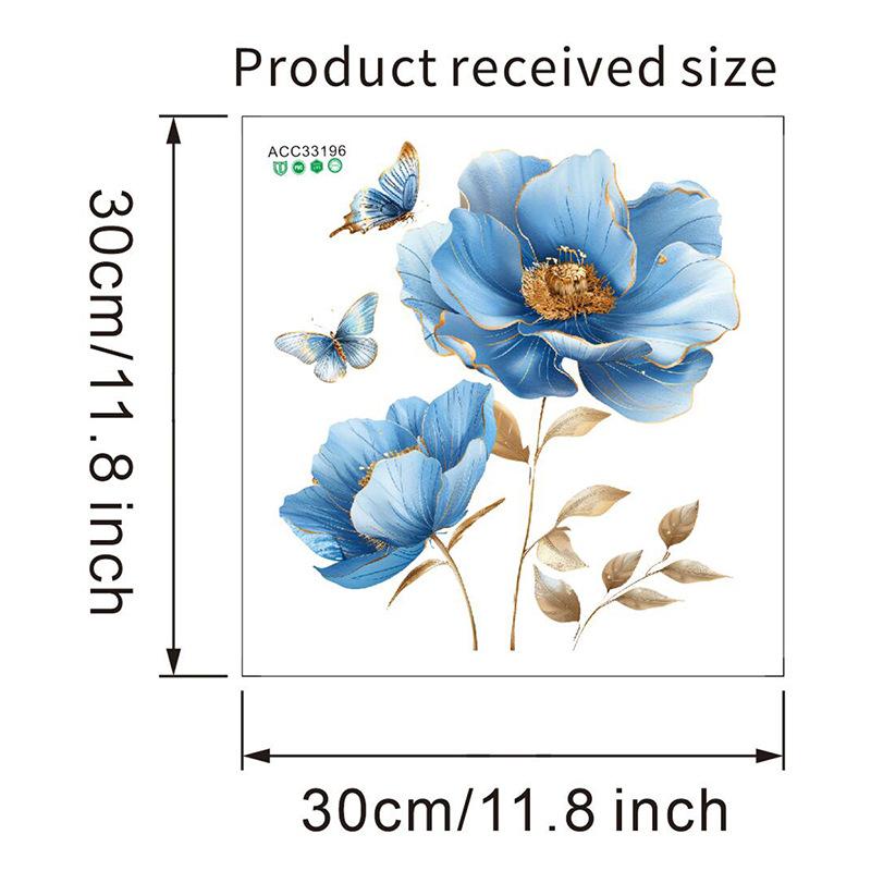 New Blue Flower Butterfly Sticker Bathroom Waterproof Toilet Sticker Self-adhesive Wall Sticker