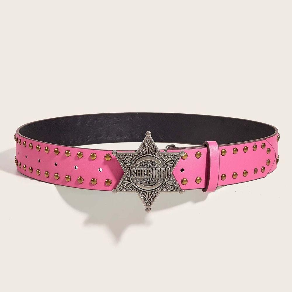 Wide Side Star PU Leather Belt Metal Buckle Trouser Decoration Y2k Style Waist Belt  Female/Girls