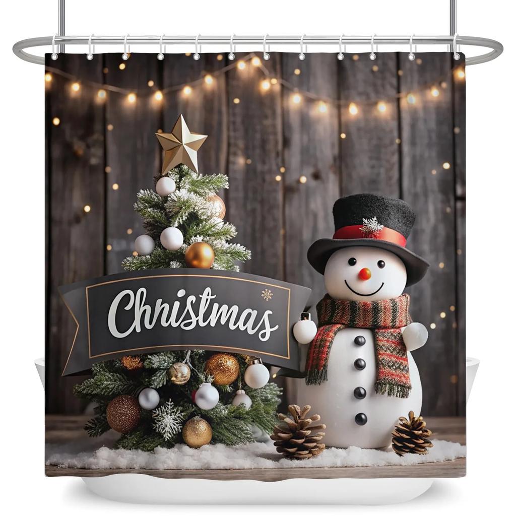 GAEMerry Christmas Duschvorhang Winter Schnee Weihnachtsmann Weihnachtsbaum Dekor Badezimmer Vorhänge Wasserdichte Badewannenwand