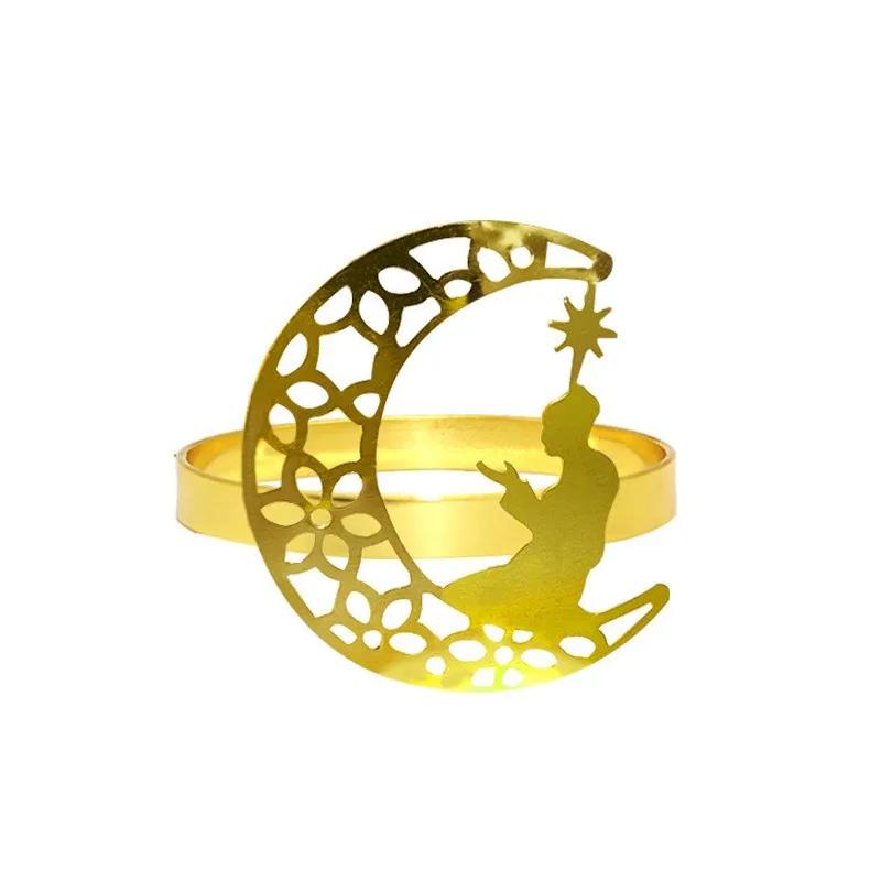 1Pcs Ramadan Napkin Rings Gold Ramadan Napkin Rings Hollow Moon and Star Napkin Holder Party Wedding Table Decor Napkins