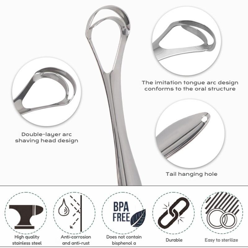 1/2/4 Pcs Reusable Stainless Steel Tongue Scraper Cleaner Fresh Breath Coated Oral Hygiene Care Tools