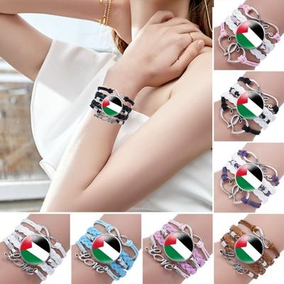 Rundes Palästina-Flagge-Dekor-Armband, mehrlagig, verstellbar, handgefertigtes Armband, Metall, Buchstabenknoten, Kunstleder-Armband, Schmuck, Geschenk