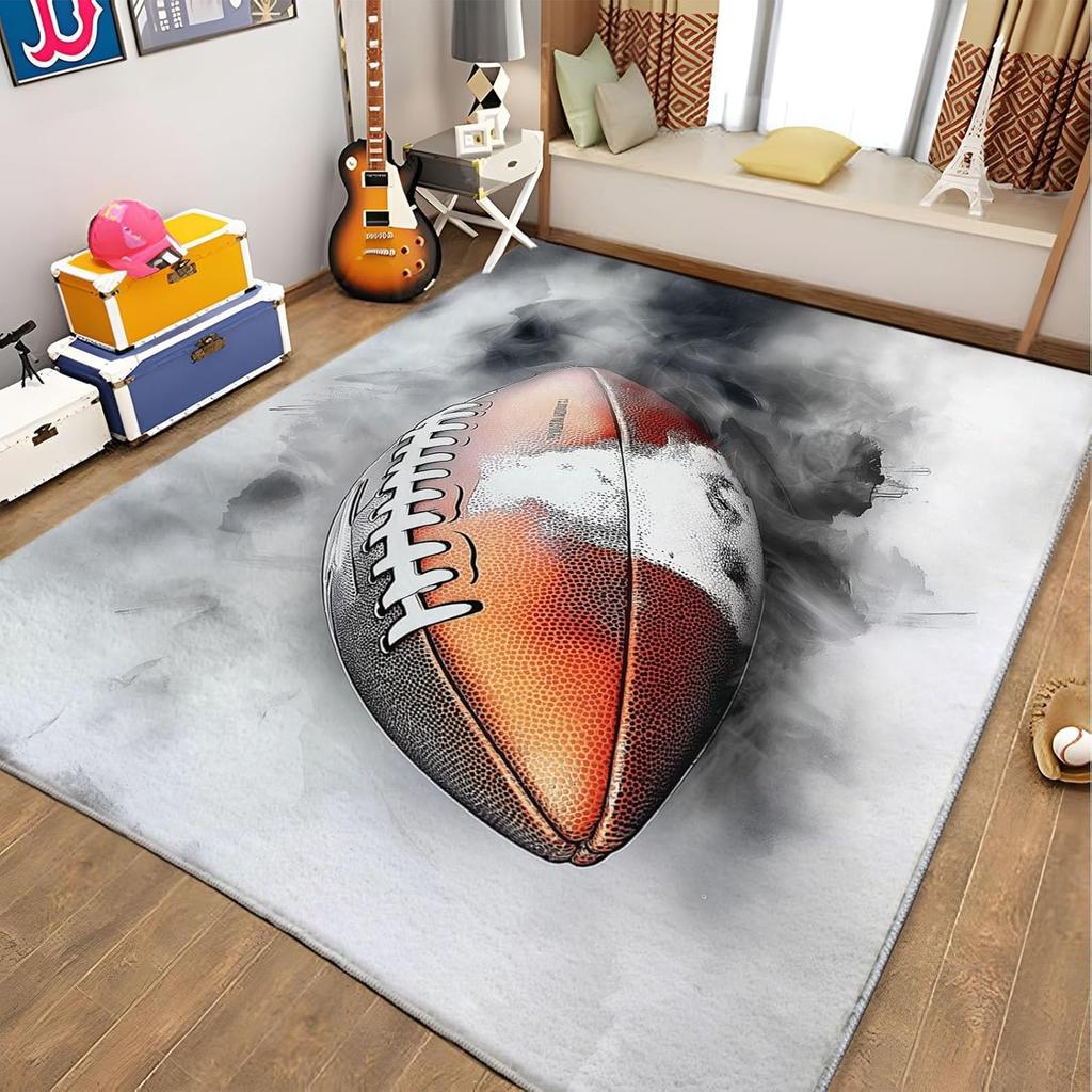 Stilvoller Teppich mit Fußballmotiv – Weiche rutschfeste Bodenmatte für Kinderzimmer & Wohnzimmer | Strapazierfähiger Spielbereichsteppich für junge Sportfans