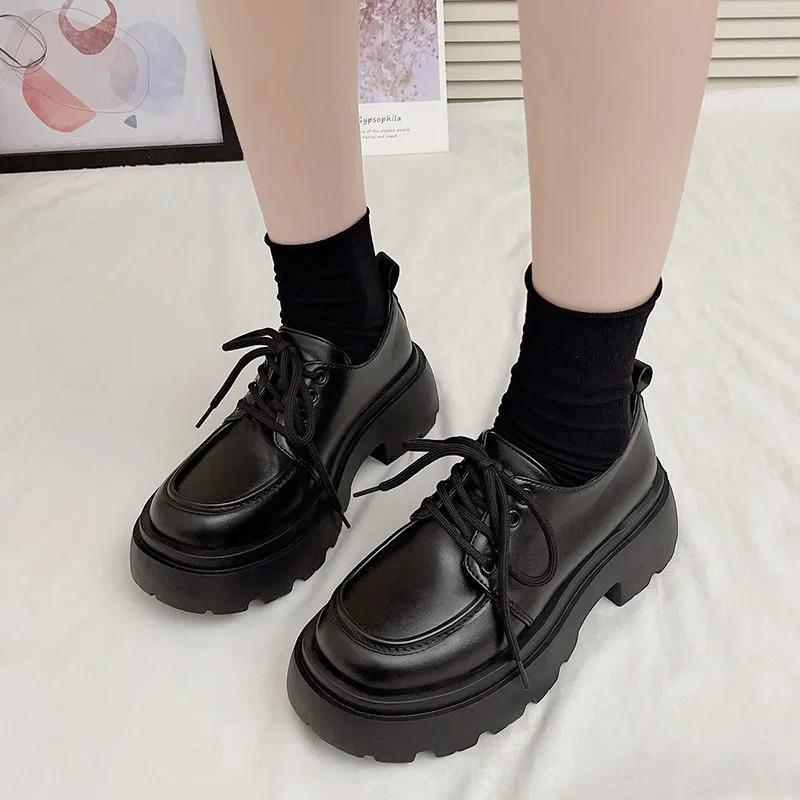New  Women Spring  Black Platform Flats Shoes Women Loafers Slip On Boat Shoes Designer Casual Leather Oxfords