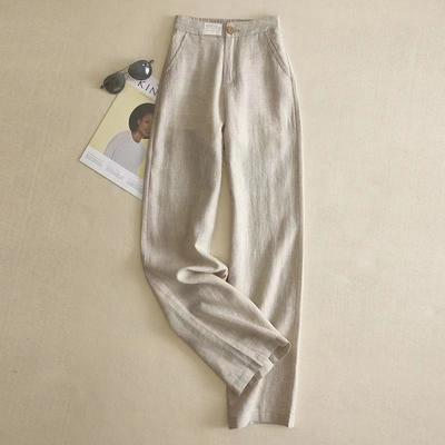Keten geniş paça pantolon kadın pantolon moda bol basit pamuk keten kadın dökümlü yüksek belli düz pantolon