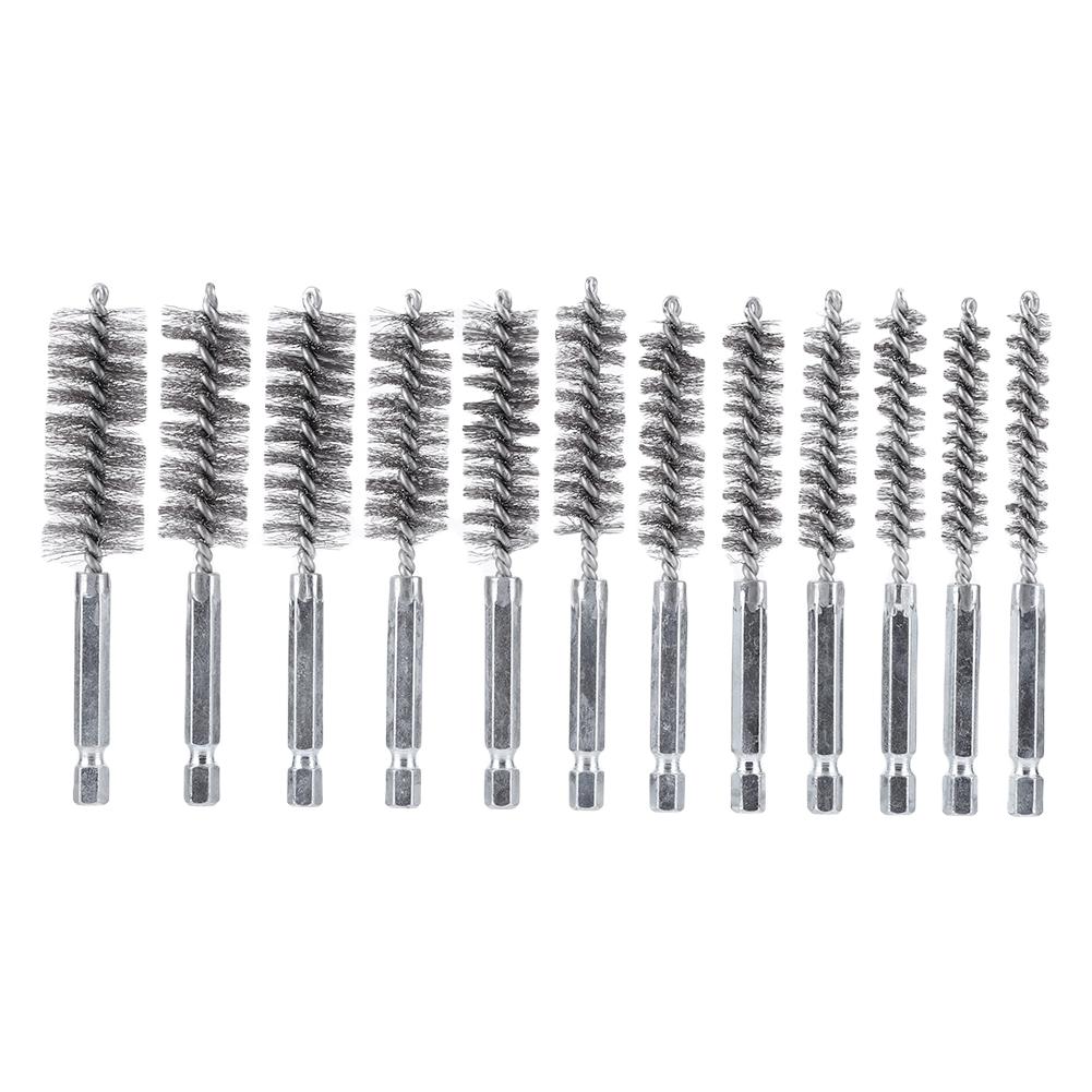 6/8/10/12 buc perie de sârmă din oțel inoxidabil de 8 mm-19 mm, perie de curățare a țevilor din sârmă lungă de 3,9 inch pentru burghiu electric cu impact