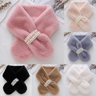 Ladies' Fashion Pearl Scarf Versatile Cute Hair Thickened Warm Cross Neck