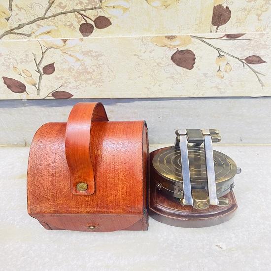 Table Clock With Wooden Stand Vintage Antique Clock In Leather Case