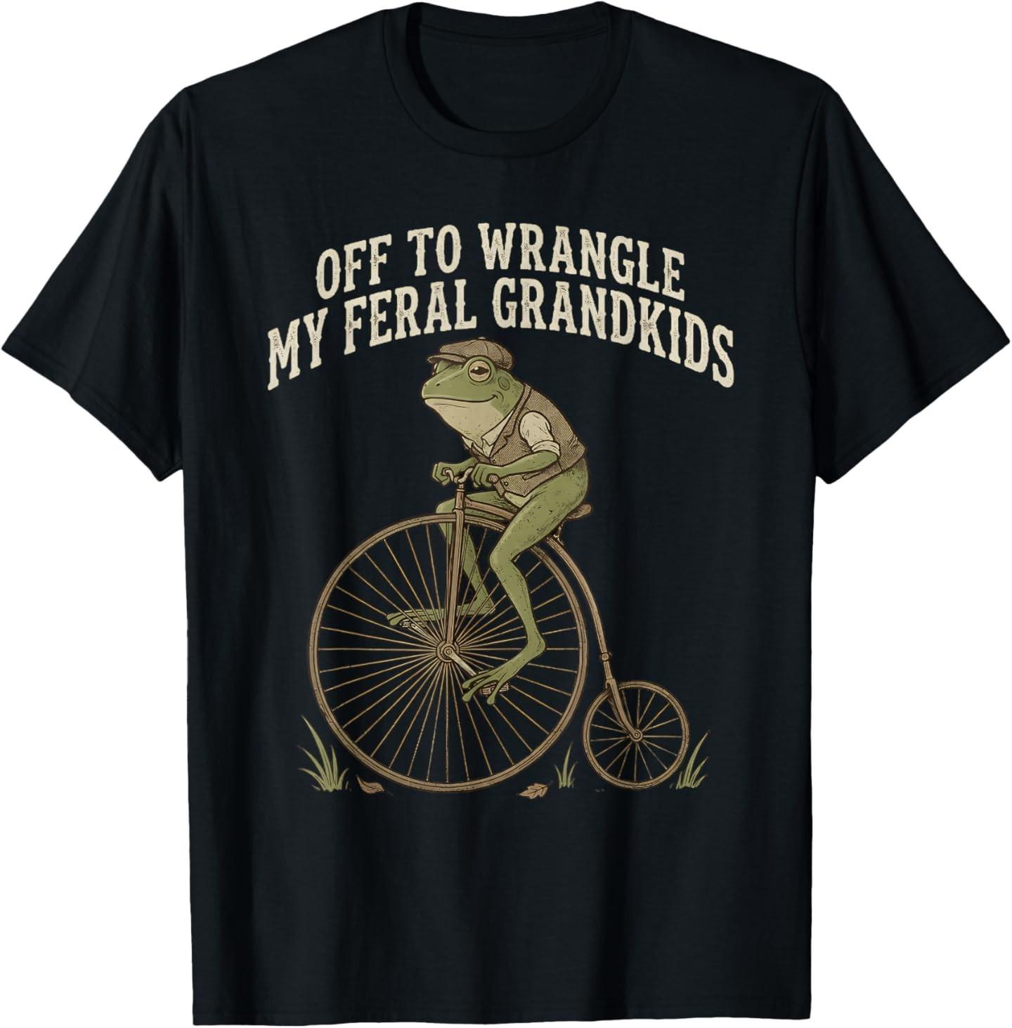 Off to Wrangle My Feral Grandkids Funny Frog Grandparent T-Shirt S разноцветный