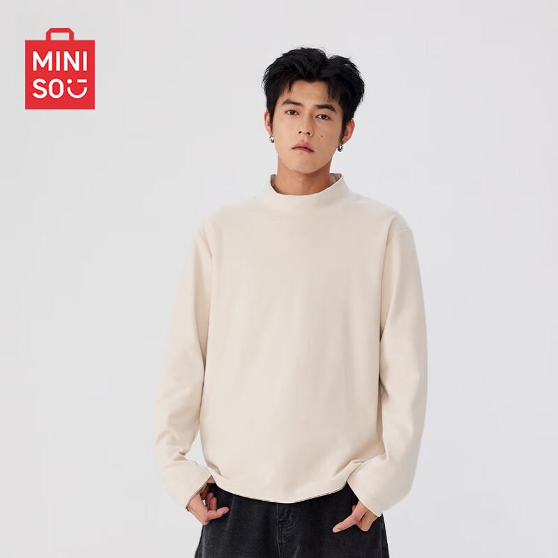 MINISO Men's Fleece-Lined Half-High Neck Long Sleeve Tee