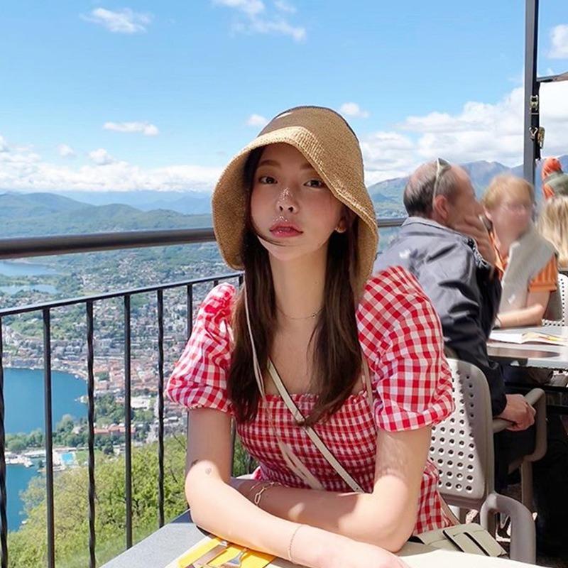Summer Big Size Raffia Sun Hats Women'S Beach Foldable Wide Brim Straw Hat Japanese Retro Loli Hat Sun Protection Fisherman Hat