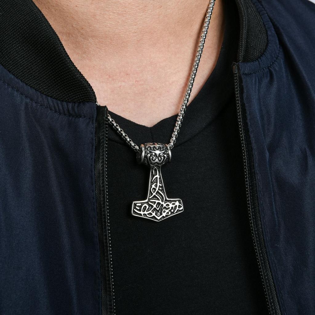 Nordic Thor's Hammer Pendant, Street Personality Trend Domineering Men's Viking Necklace, Stainless Steel Pendant
