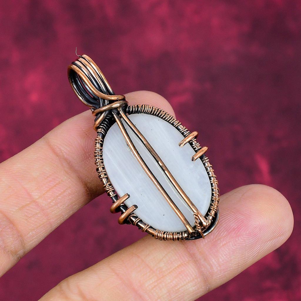Rainbow Moonstone Pendant Handmade Gemstone Pendant Copper Wire Wrapped Jewelry
