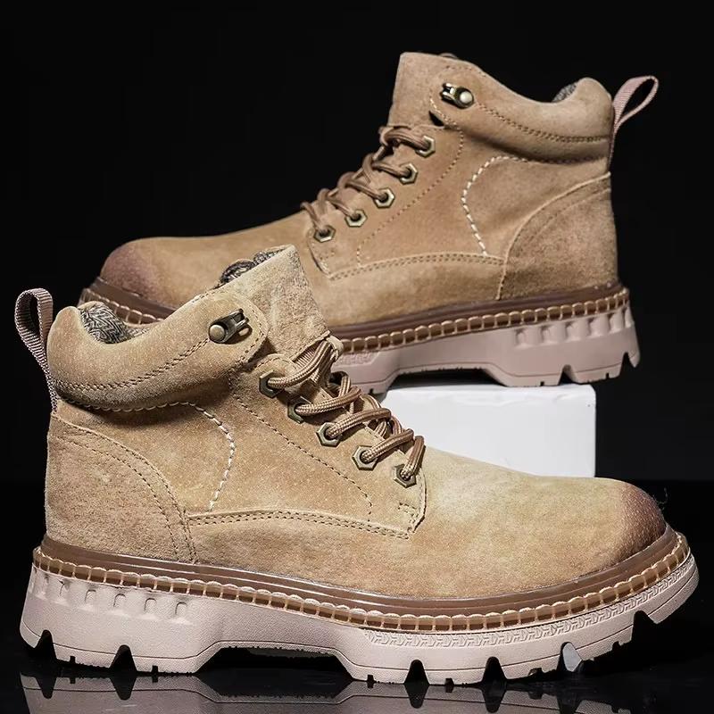 

Мужские ботинки из натуральной кожи, брендовые мужские повседневные туфли, высококачественные мужские ботинки, износостойкие и нескользящие мужские походные ботинки для улицы 38 бежевый