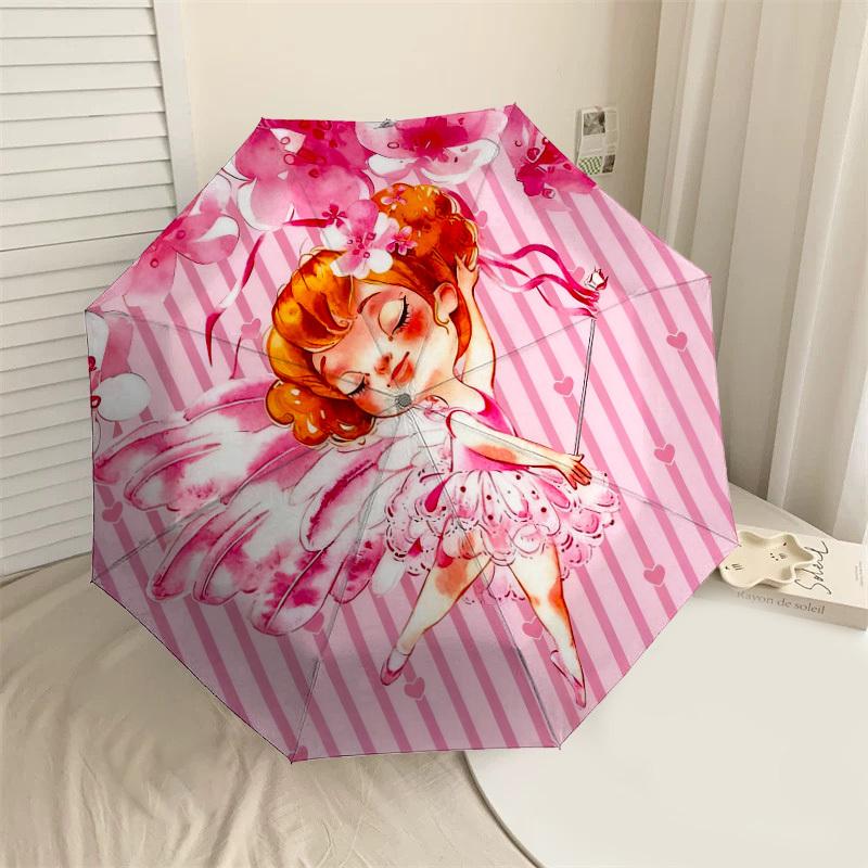 1pc fairy flower Automatic Folding Umbrella, Heavy Duty 8 Rib Iron Frame,  Suitable for Travel, Daily Use, Birthday, Decor Gift m0104034