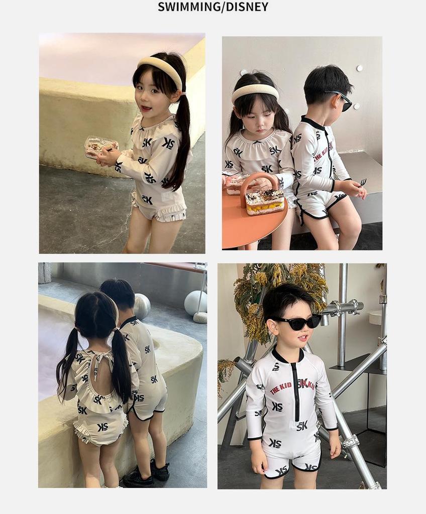 Kids' Korean Long-Sleeve Quick-Dry Sunscreen Swimsuit - Stylish Unisex Swimwear