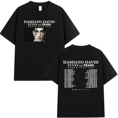 Zpěvák DAMIANO DAVID ZÁBAVNÉ Malé OBAVY Turné k albu 2025 Grafická trička Pánská Dámská Bavlněná trička Hip-hopové tričko s kulatým výstřihem Streetwear
