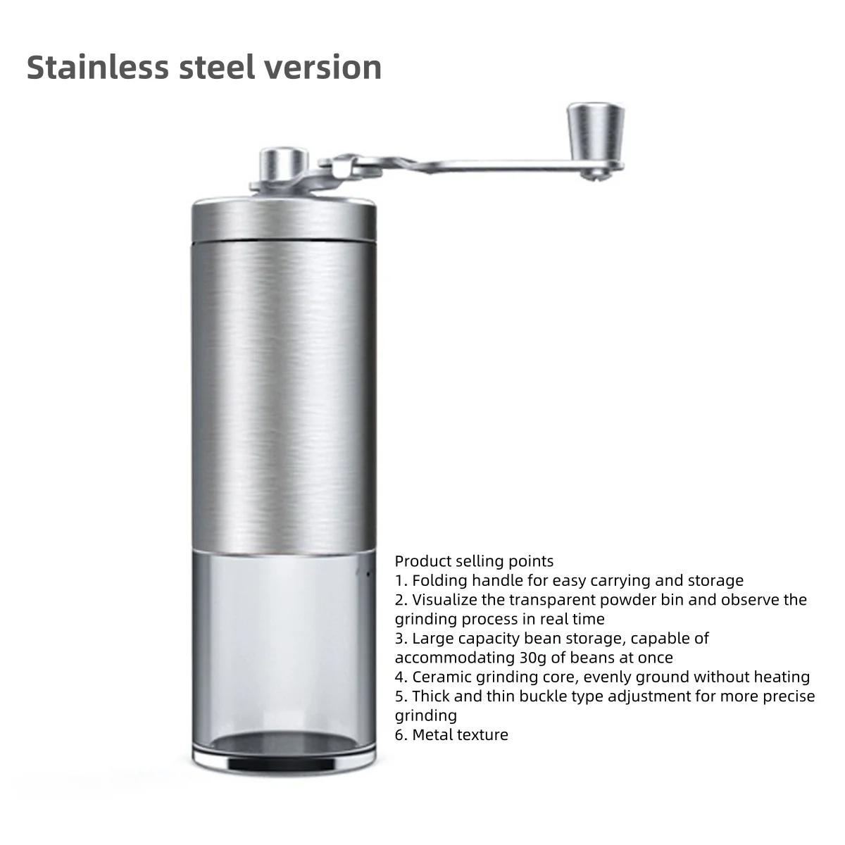 

Винтажная портативная ручная кофемолка с рукояткой из нержавеющей стали с рисунком под дерево, ручная кофемолка для дома и путешествий