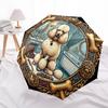 Royal Poodle Mirror Pattern Umbrella, Portable and Foldable Design, 8 Ribs, a Casual Accessory for Halloween, Christmas, and Birthday Gifts.