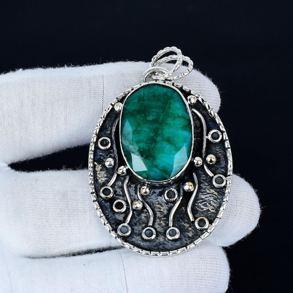 Emerald Pendant, 925 Sterling Silver Handmade Jewelry, Emerald Silver Pendant, Party Wear Jewelry For Women's, Pendant Christmas Gift