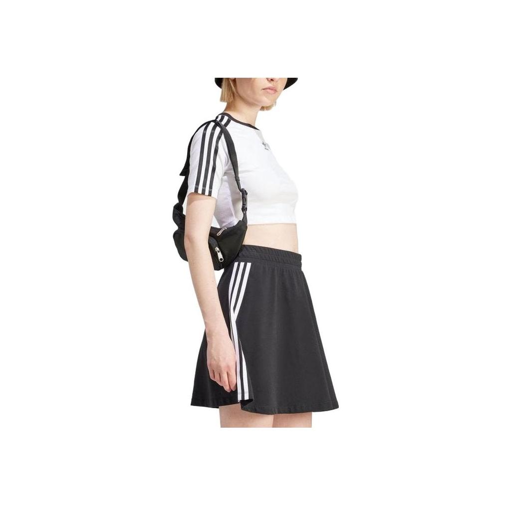 Adidas Originals Logo Print Contrast Three-Stripe Crop Short Sleeve T-Shirt Women Tops White IP0662