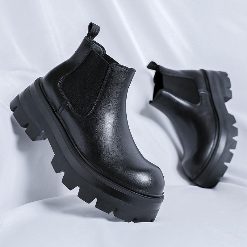 Thick Bottom Handmade Basic Boots Casual Leather Men Shoes Fashion Brand Male Chelsea Boots Vintage Winter Warm Fur Ankle Boots