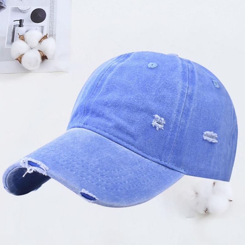 Hole Washed Cotton Baseball Cap Men's Old Visor Hat Retro Soft Top Cap