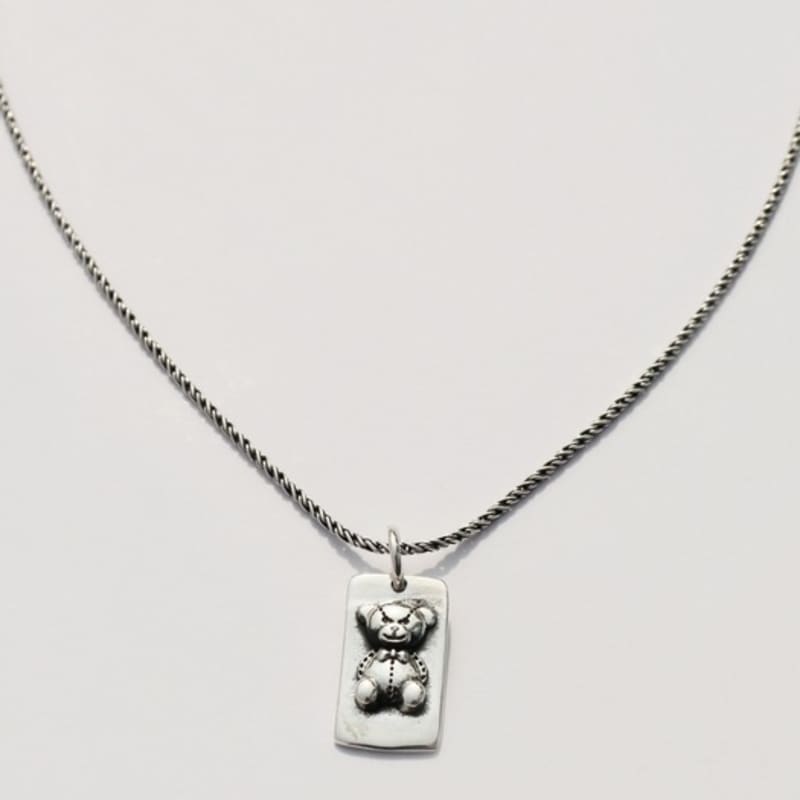 BONBEAU Frame Bear Pendent Silver Chain Necklace 925 Silver Teddy Bear Square Pendant Oil Painting Chain Silver Necklace